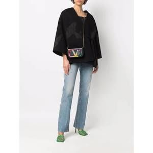 NEW VALENTINO embroidered butterfly wrap jacket in black
